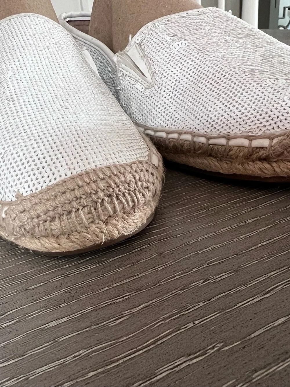 White Woven sequin Espadrille Slip-On Shoes
